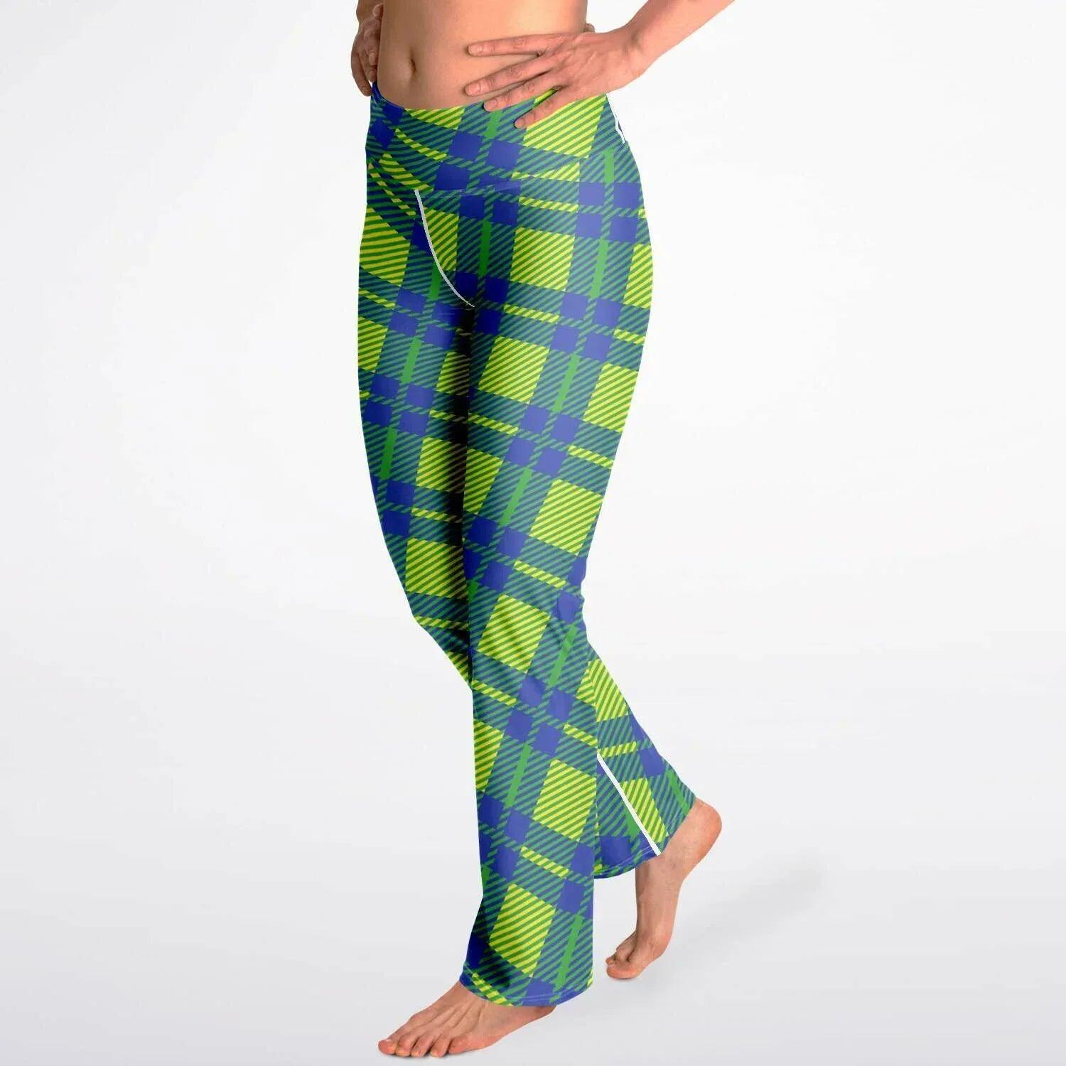 Green Pepper Tartan Plaid Flare Leggings