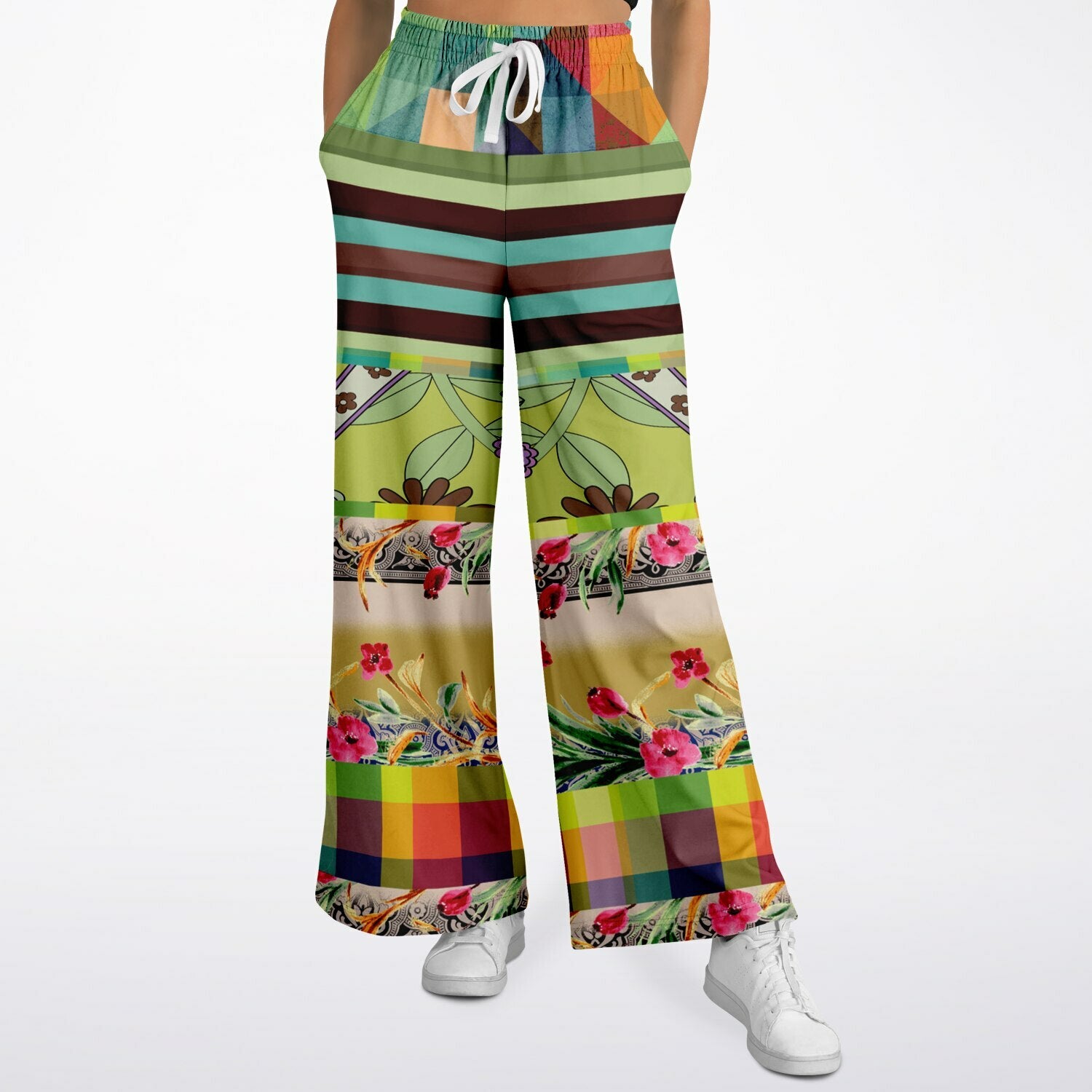 Green Soho Apple Striped Eco-Poly Wide Leg Pants