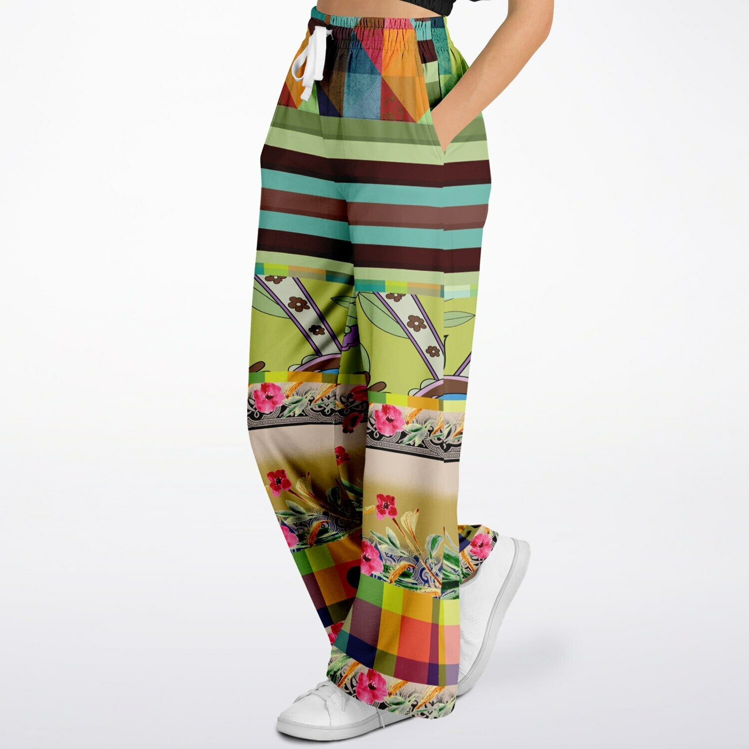 Green Soho Apple Striped Eco-Poly Wide Leg Pants