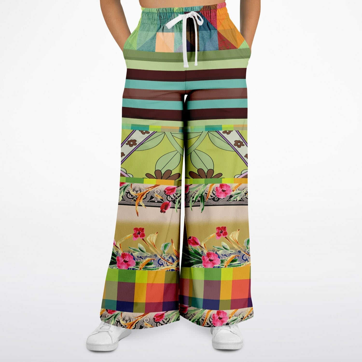 Green Soho Apple Striped Eco-Poly Wide Leg Pants