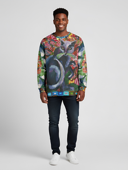 Grey Cat on Bright Cushion Unisex Sweatshirt (Gold Label)