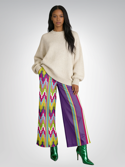 Groovy Purple Calypso Stripe Eco-Poly Wide Leg Pants