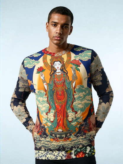 Guan Yin Compassion Goddess in Blue Unisex Sweatshirt (Gold Label)