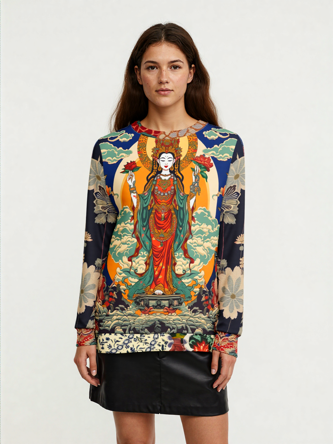 Guan Yin Compassion Goddess in Blue Unisex Sweatshirt (Gold Label)
