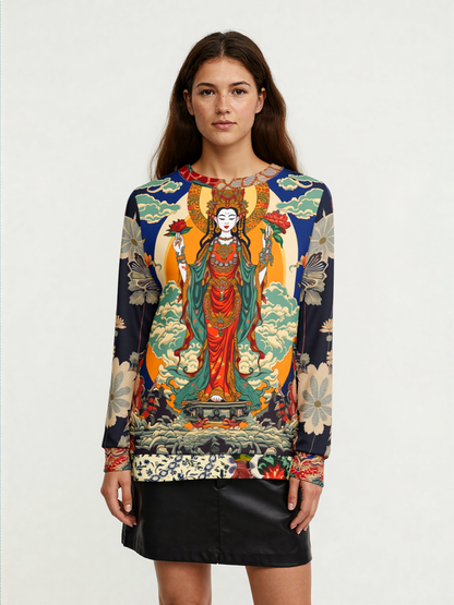 Guan Yin Compassion Goddess in Blue Unisex Sweatshirt (Gold Label)
