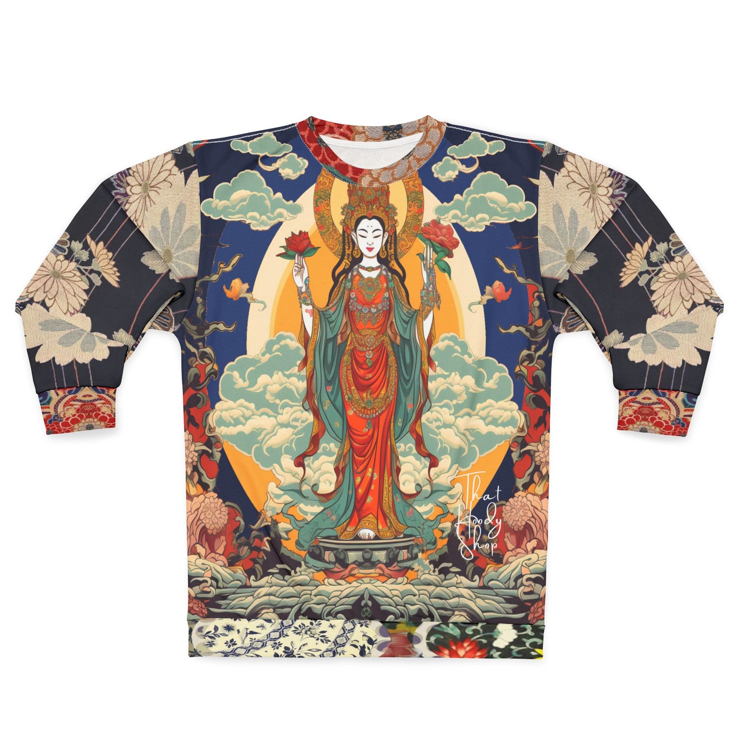 Guan Yin Compassion Goddess in Blue Unisex Sweatshirt (Gold Label)