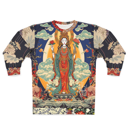 Guan Yin Compassion Goddess in Blue Unisex Sweatshirt (Gold Label)