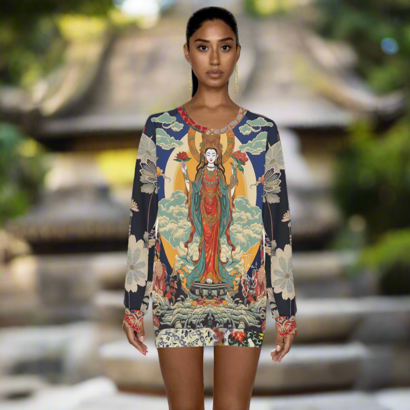 Guan Yin Compassion Goddess in Blue Unisex Sweatshirt (Gold Label)