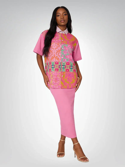 Gypsy Beat Indian Floral Short Sleeve Button Down Shirt