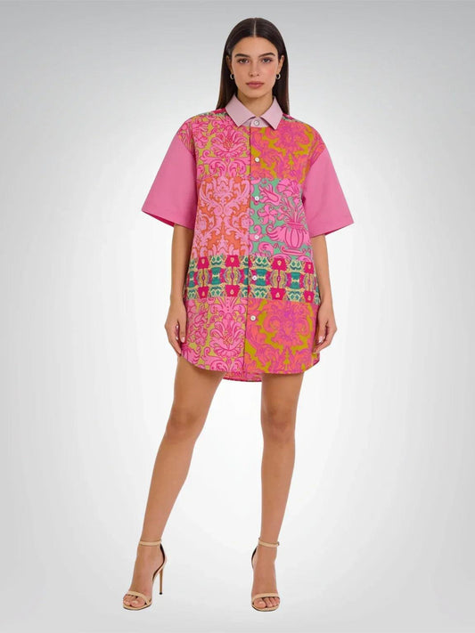 Gypsy Beat Indian Floral Short Sleeve Button Down Shirt