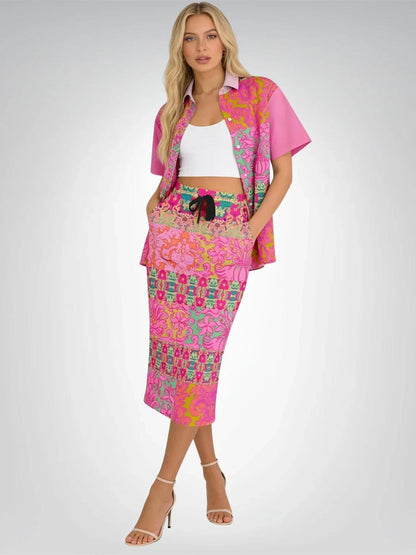 Gypsy Beat Indian Floral Short Sleeve Button Down Shirt