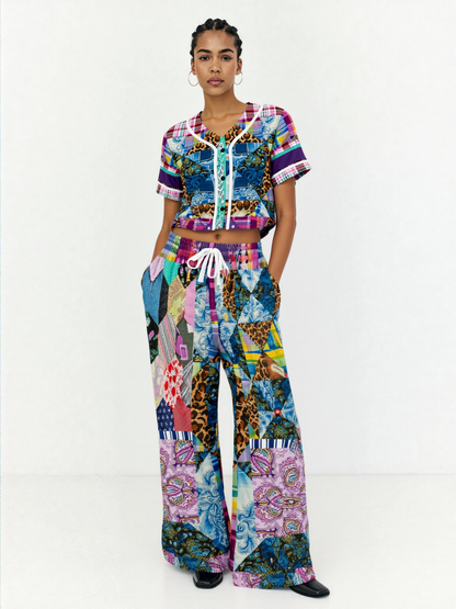 Gypsy Queen Purple Patchwork Eco-Poly Cropped Jersey