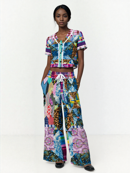 Gypsy Queen Purple Patchwork Eco-Poly Cropped Jersey