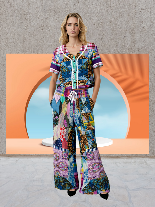 Gypsy Queen Purple Patchwork Eco-Poly Cropped Jersey