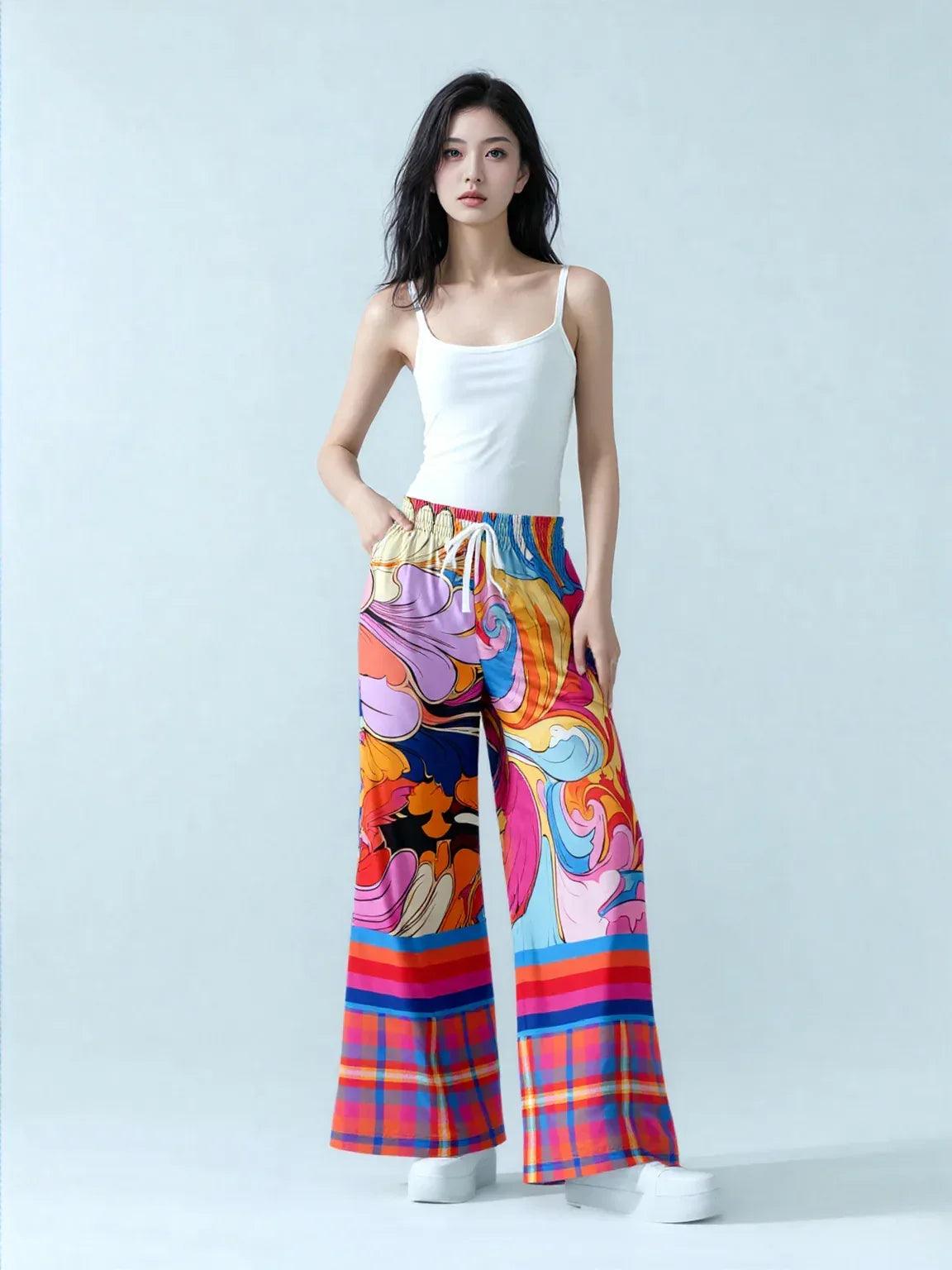 Haight Ashbury Wacky Floral Paisley Wide Leg Pants | Retro Print