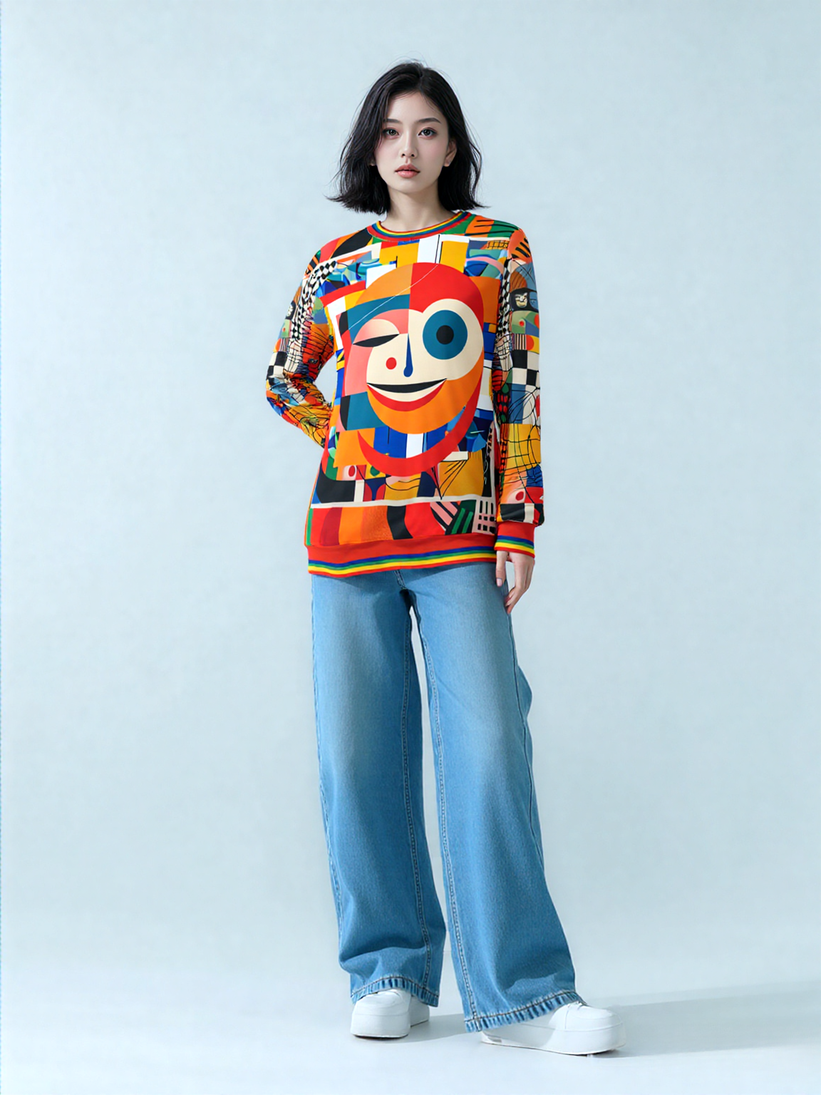 Happy Face Happy Day Abstract Block Art Unisex Sweatshirt (Gold Label)