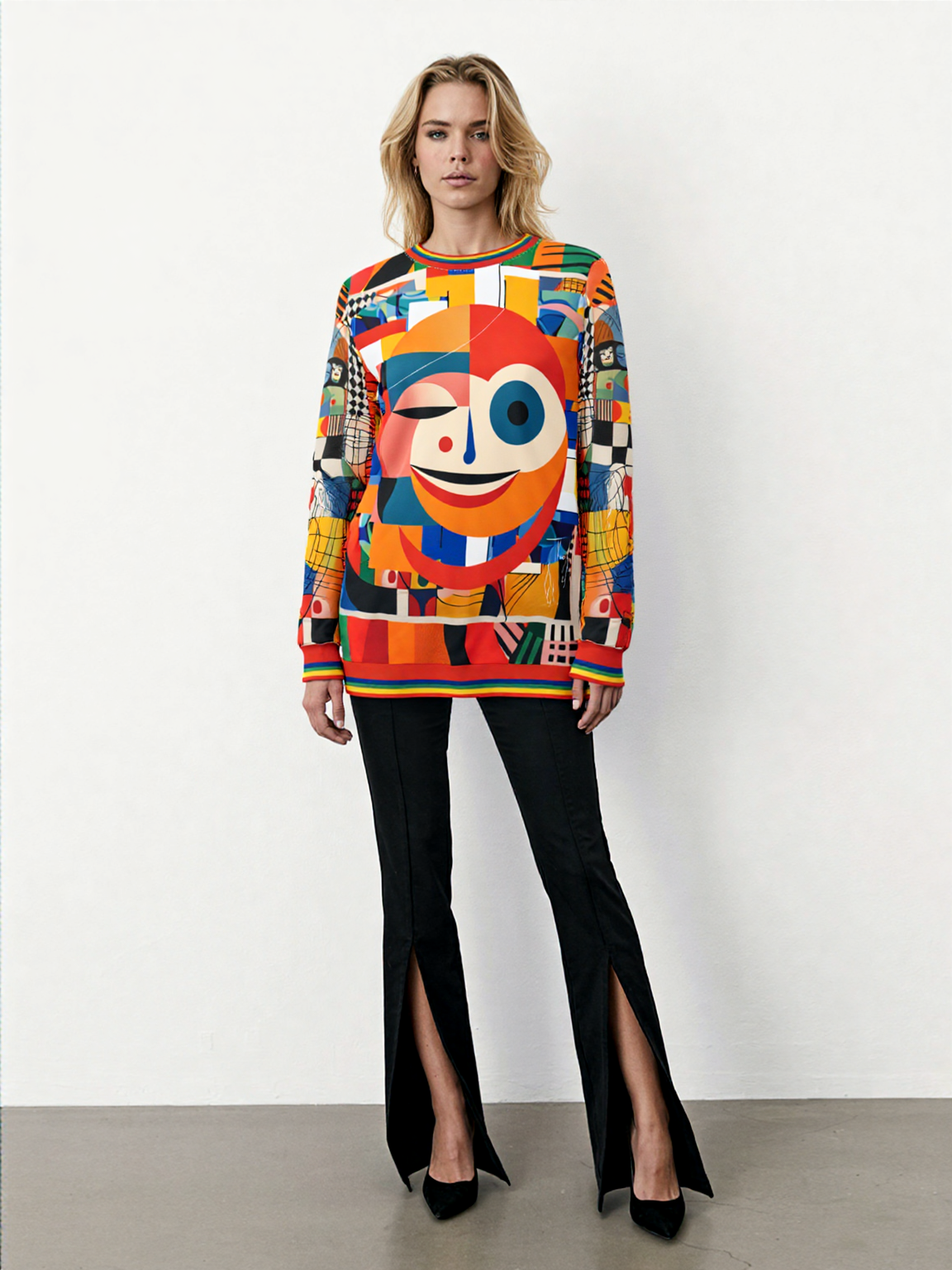 Happy Face Happy Day Abstract Block Art Unisex Sweatshirt (Gold Label)