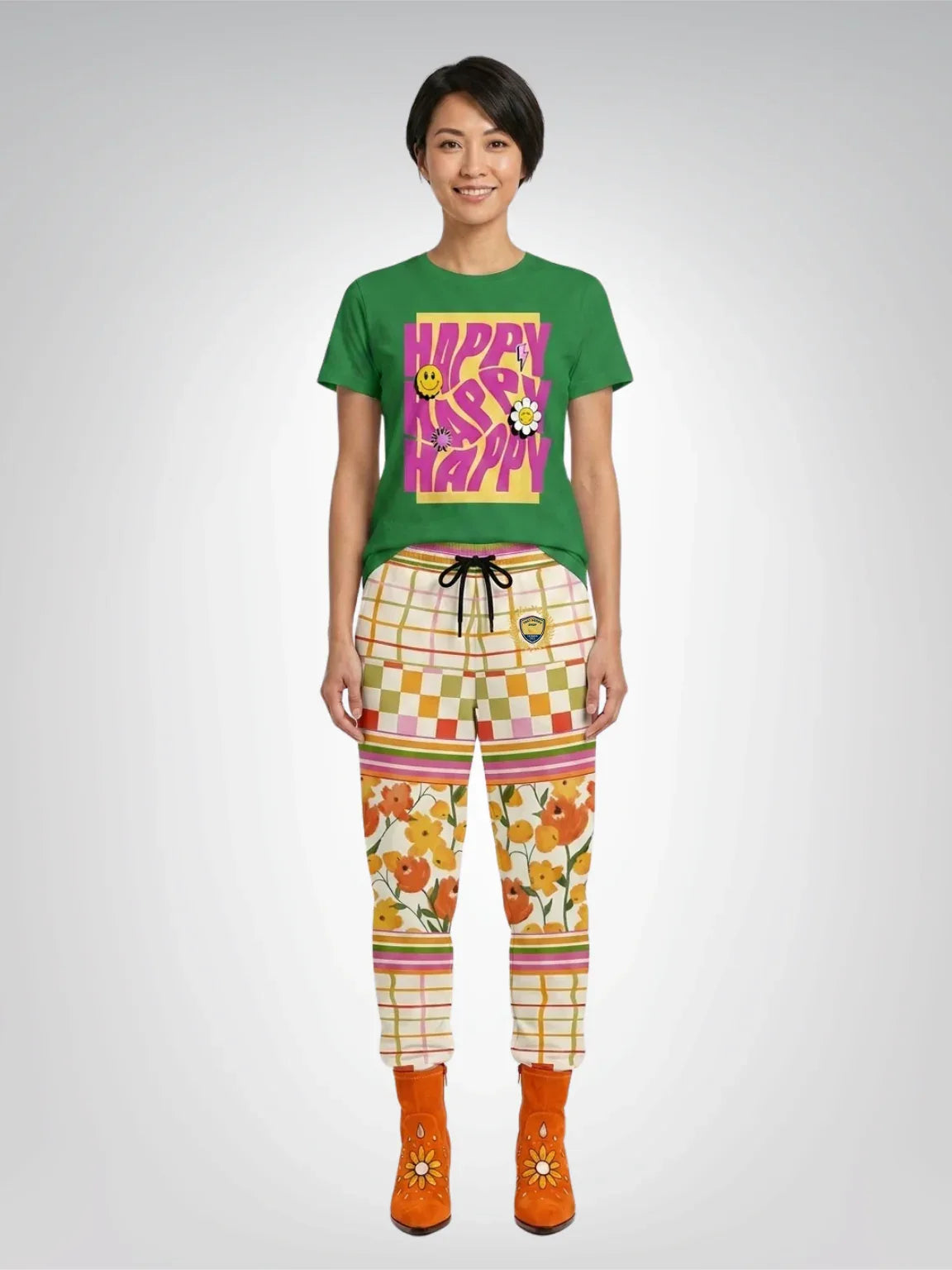 Happy Happy Happy in Yellow Rectangle Heavyweight Unisex Tee