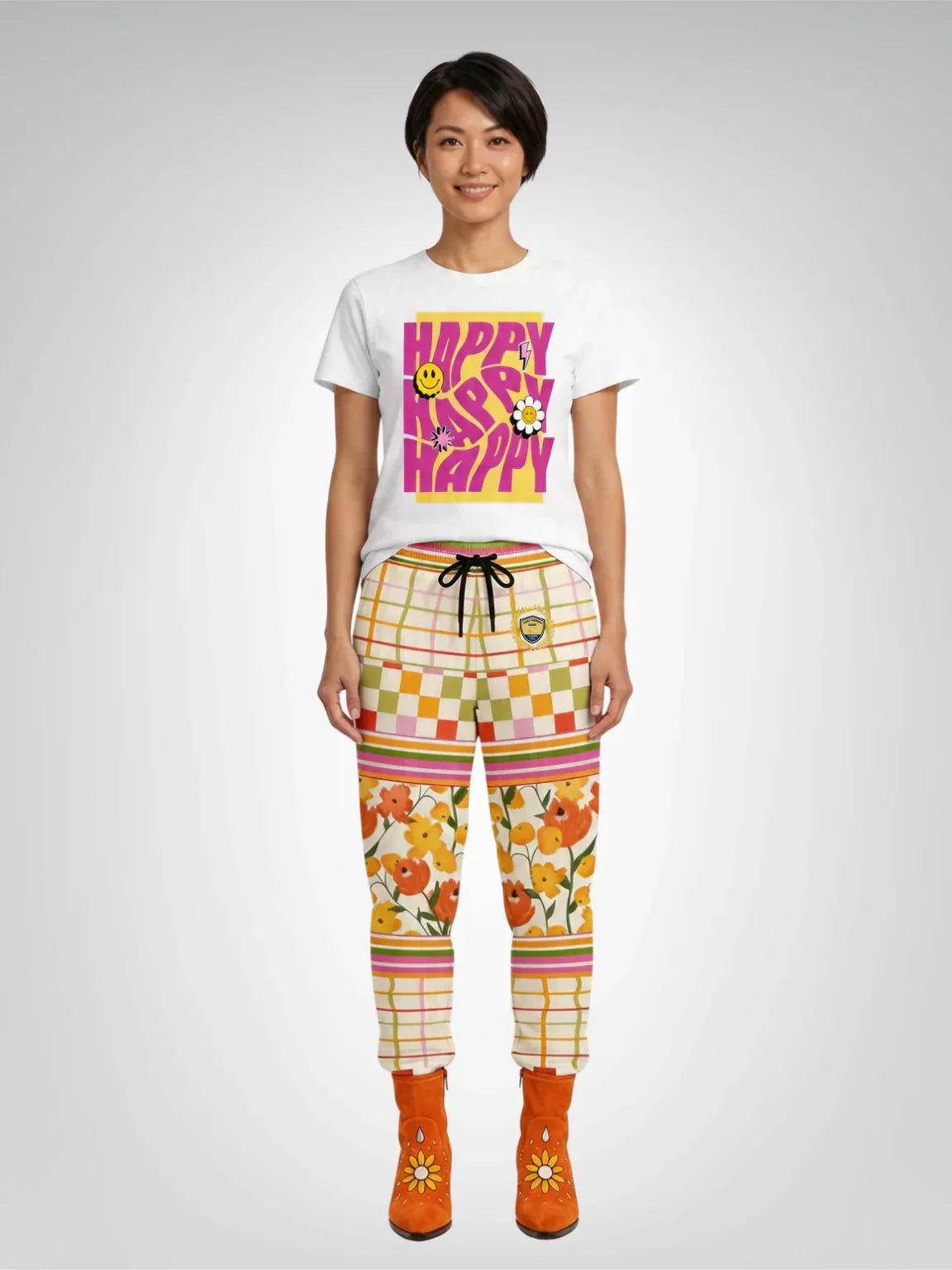 Happy Happy Happy in Yellow Rectangle Heavyweight Unisex Tee