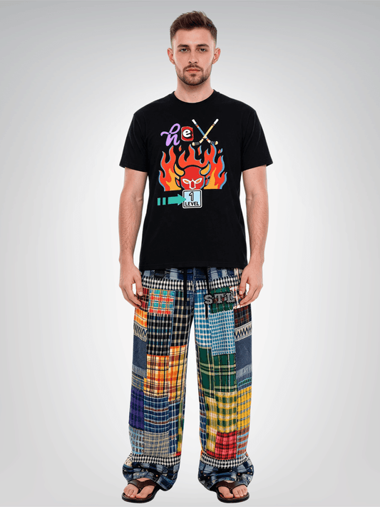 Collegiate Plaid Patchwork Cargo Jogger Pants