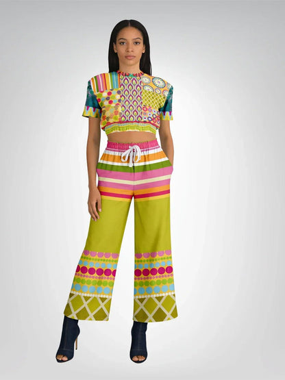 Hello Janis! Groove Stripe Eco-Poly Wide Leg Pants