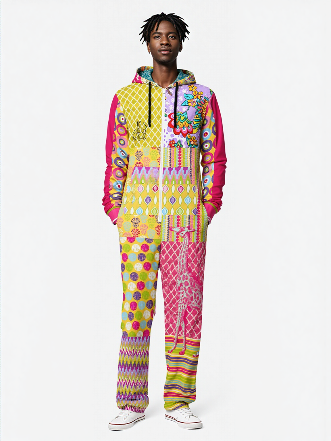 Hello Janis! Green Zigzag Patchwork Unisex Eco-Poly Romper