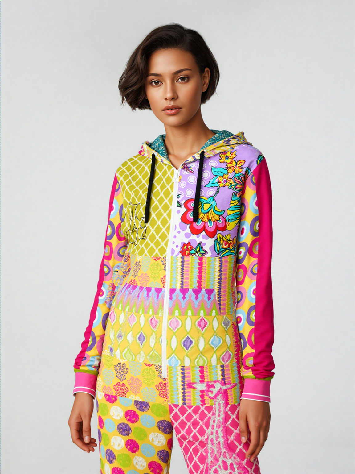 Hello Janis! Green Zigzag Patchwork Unisex Eco-Poly Romper