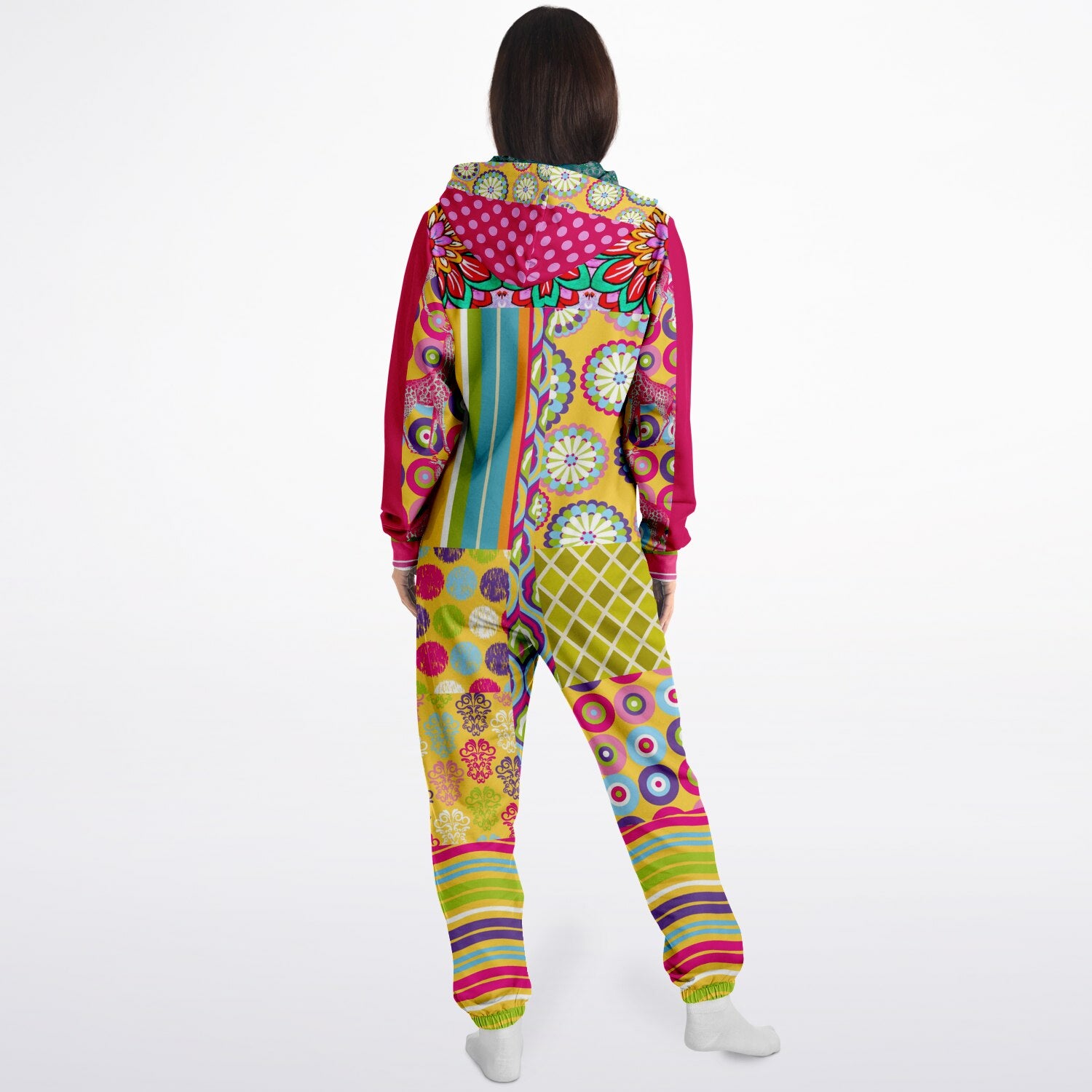 Hello Janis! Green Zigzag Patchwork Unisex Eco-Poly Romper