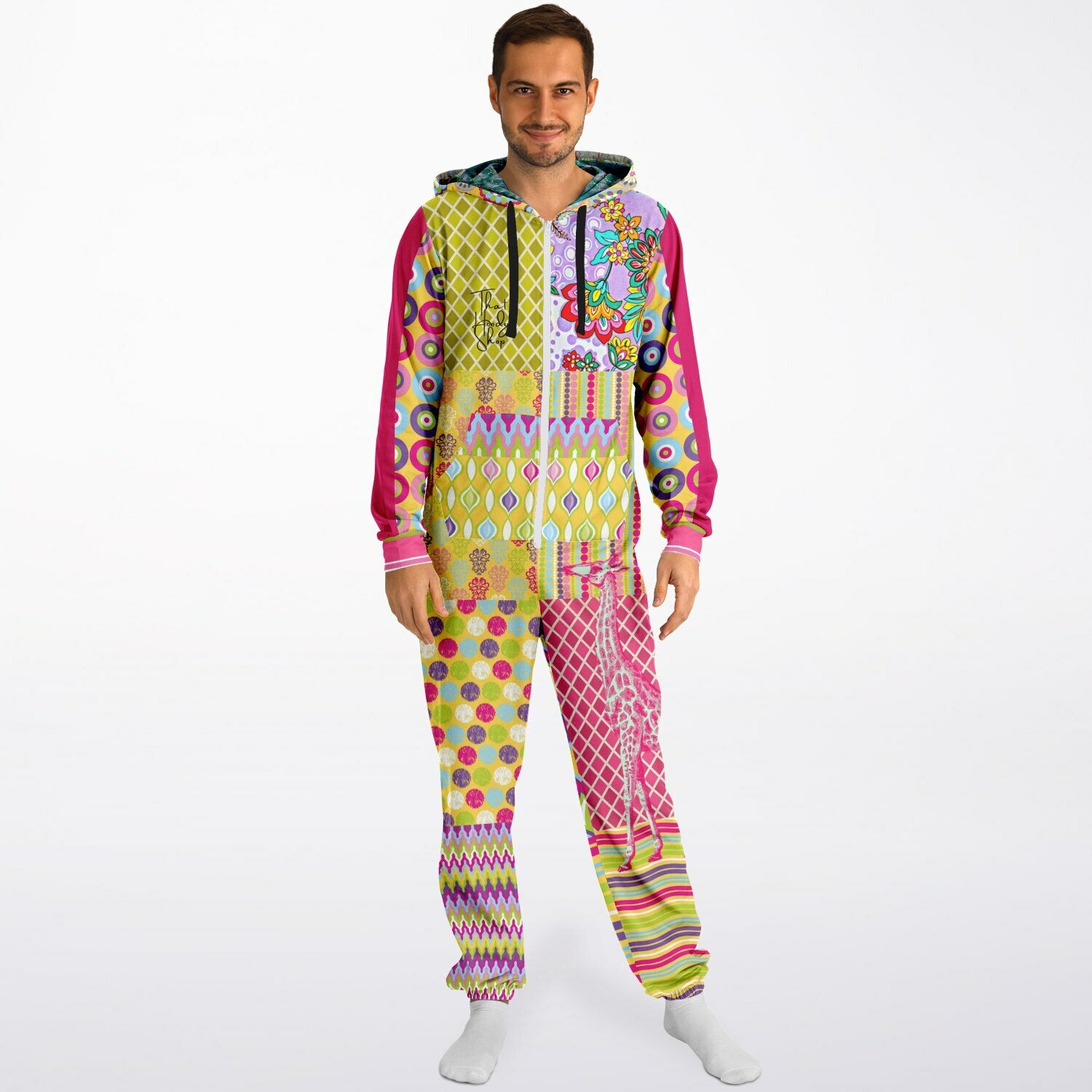 Hello Janis! Green Zigzag Patchwork Unisex Eco-Poly Romper