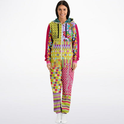 Hello Janis! Green Zigzag Patchwork Unisex Eco-Poly Romper