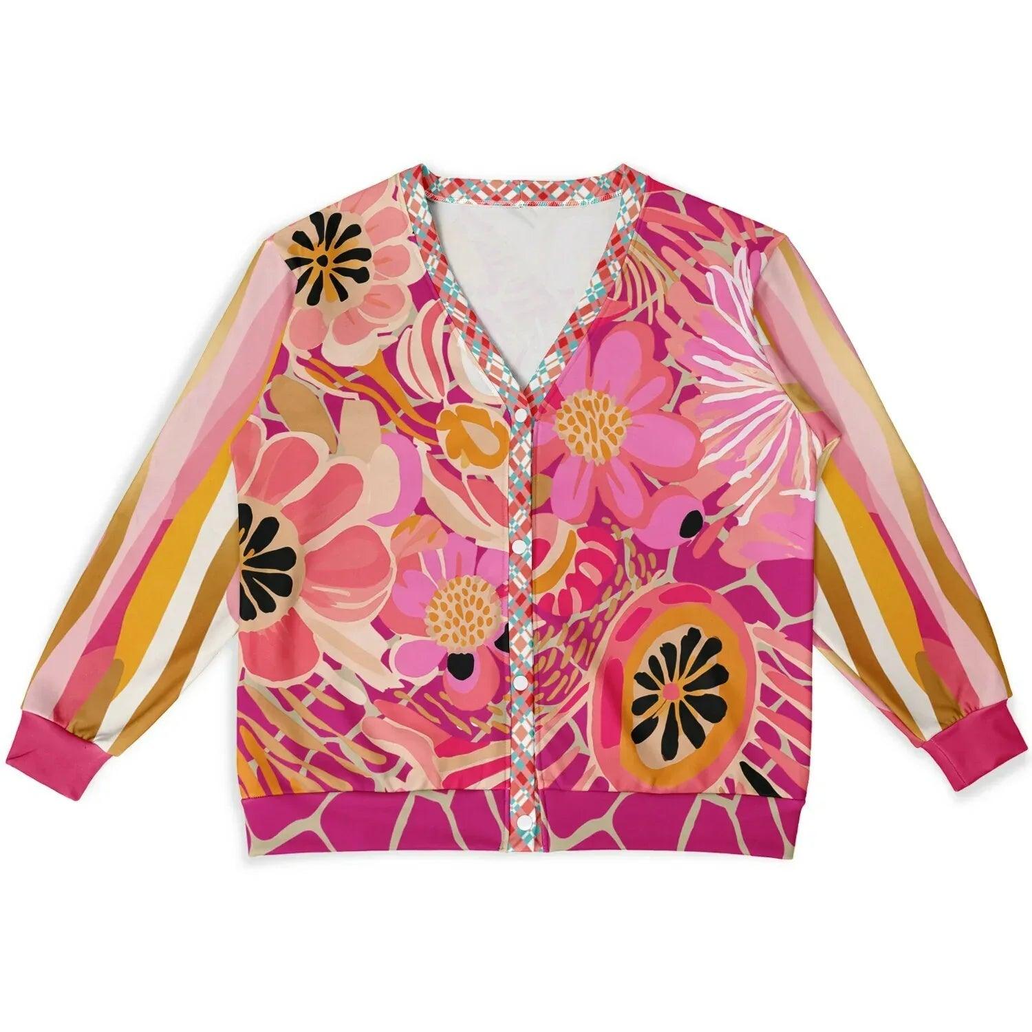 Hibiscus in the Desert Bloom Floral Stripe Heavyweight Unisex Cardigan