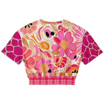 Hibiscus in the Desert Bloom Floral Stripe Eco-Poly Short Sleeve Cropped Pullover