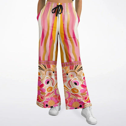 Hibiscus in the Desert Bloom Floral Stripe Eco-Poly Wide Leg Pants
