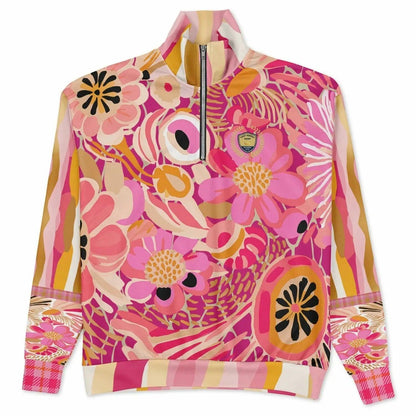 Hibiscus in the Desert Bloom Floral Stripe Heavyweight Oversized Quarter Zip Sweatshirt