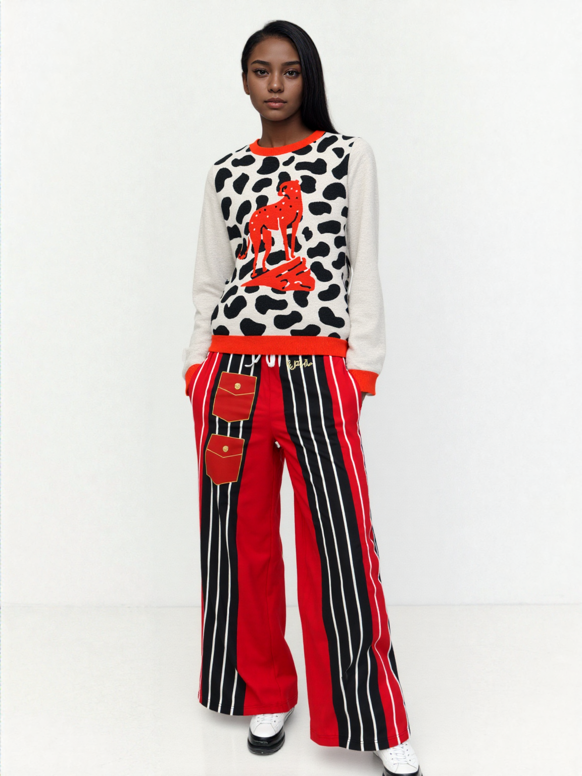 High on Leopard Savannah on Grey Plains Knitted Crewneck Sweater