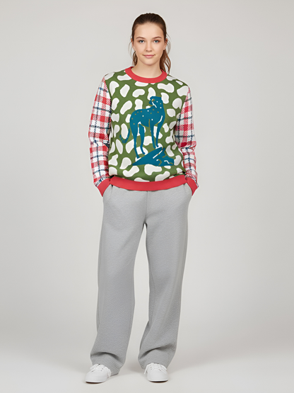 High on Leopard Savannah in Blue and Green Plains Knitted Crewneck Sweater
