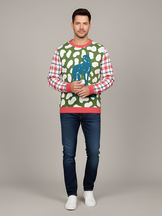 High on Leopard Savannah in Blue and Green Plains Knitted Crewneck Sweater