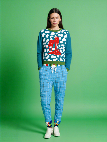High on Leopard Savannah on Turquoise Plains Knitted Crewneck Sweater