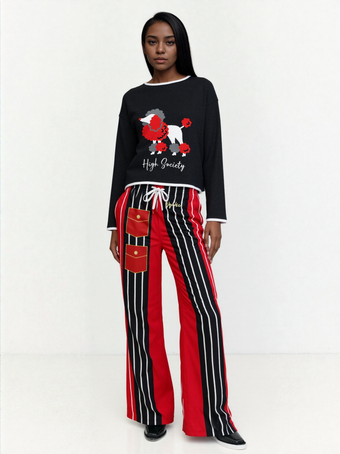 High Society Beyotch in Black Women’s Boatneck Knitted Sweater