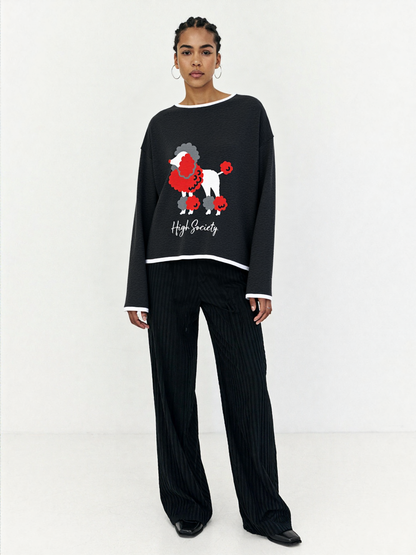 High Society Beyotch in Black Women’s Boatneck Knitted Sweater