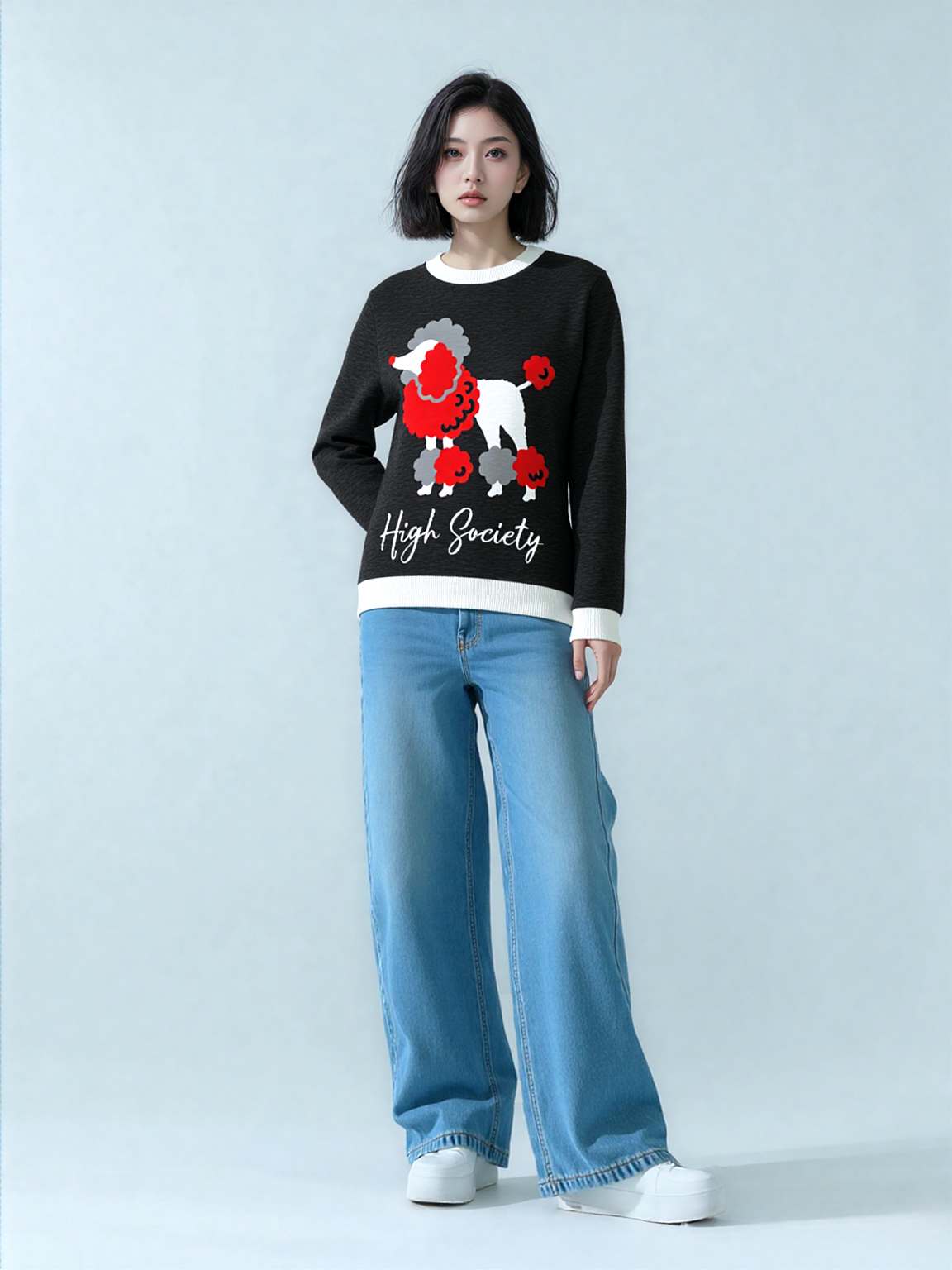 High Society Beyotch in Black Knitted Crewneck Sweater