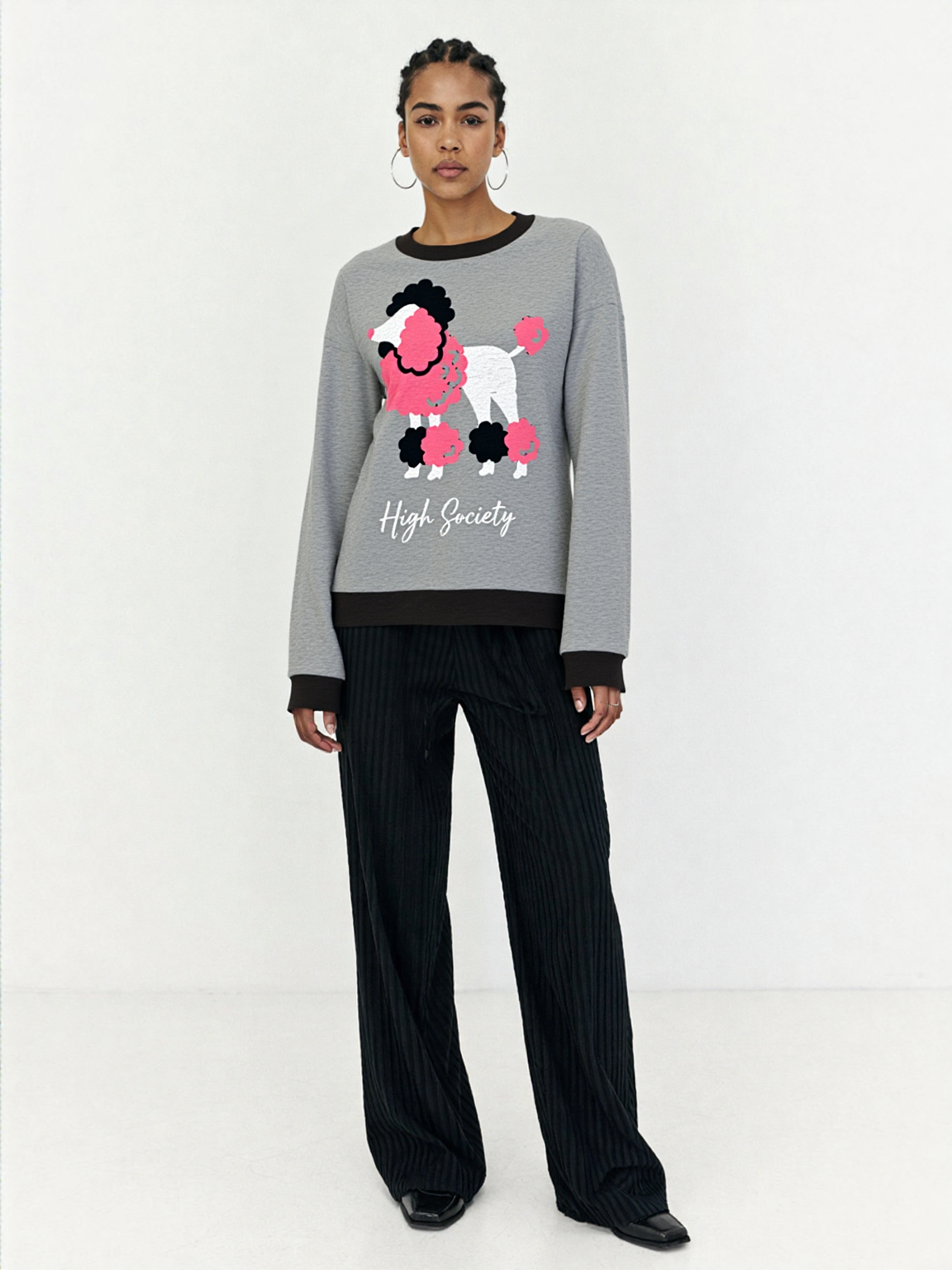 High Society Beyotch in Grey Knitted Crewneck Sweater