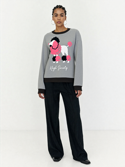 High Society Beyotch in Grey Knitted Crewneck Sweater