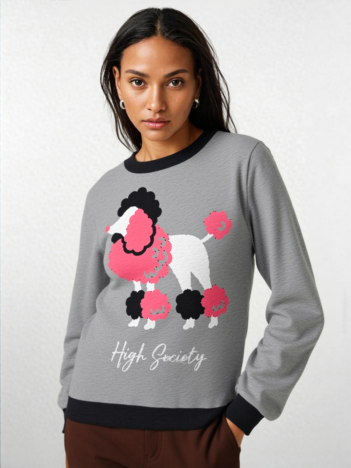 High Society Beyotch in Grey Knitted Crewneck Sweater