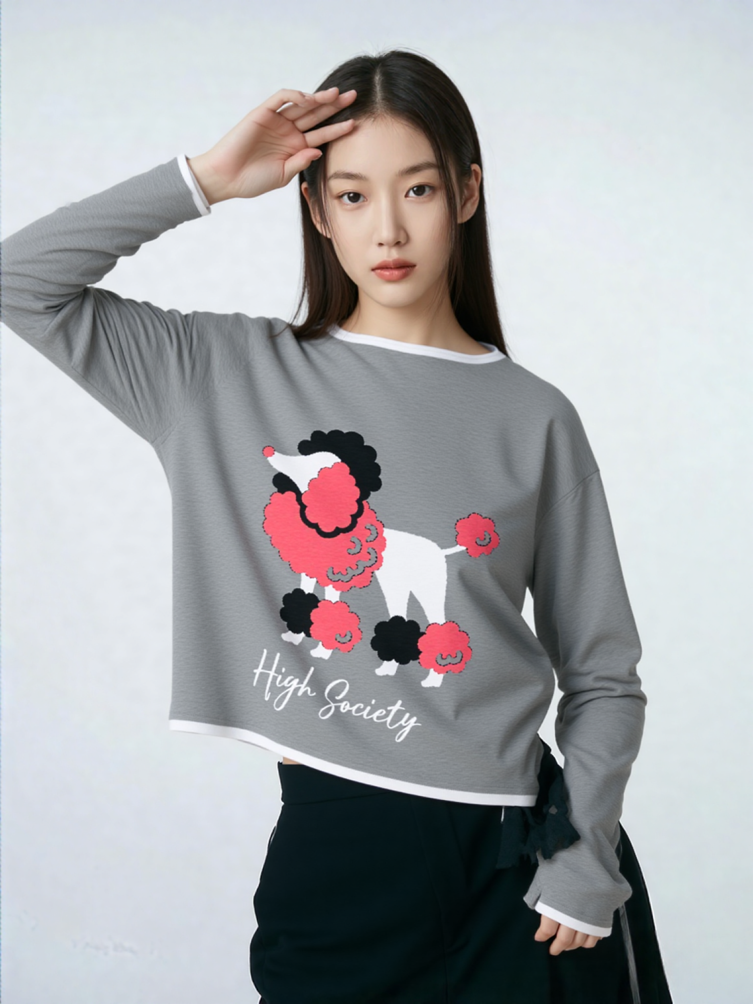 High Society Beyotch in Grey Women’s Boatneck Knitted Sweater