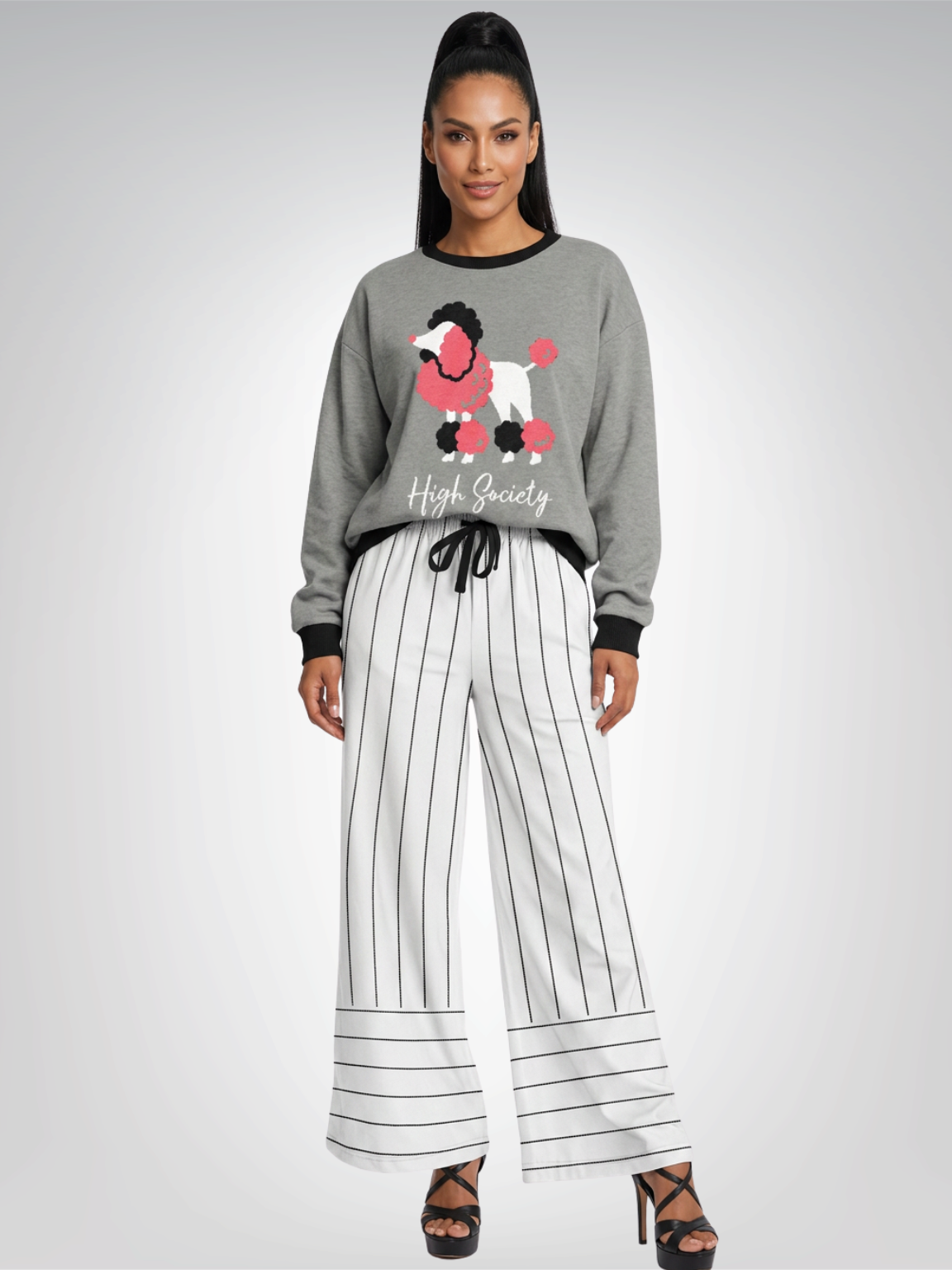 Pinstripes in Winter Ice Eco-Poly Wide Leg Pants