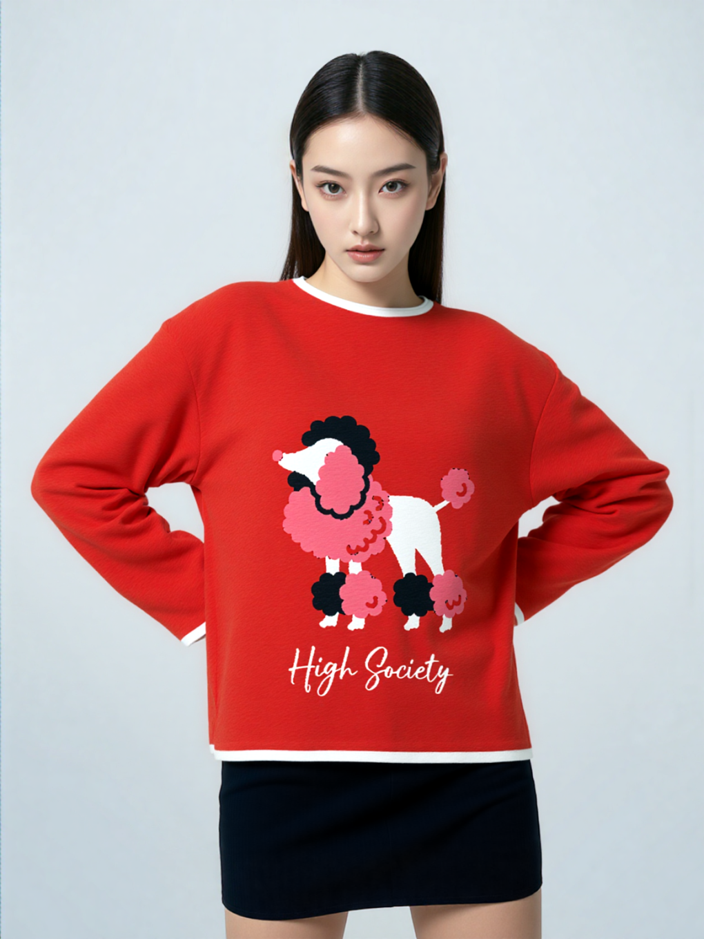 High Society Beyotch in Red Women’s Boatneck Knitted Sweater