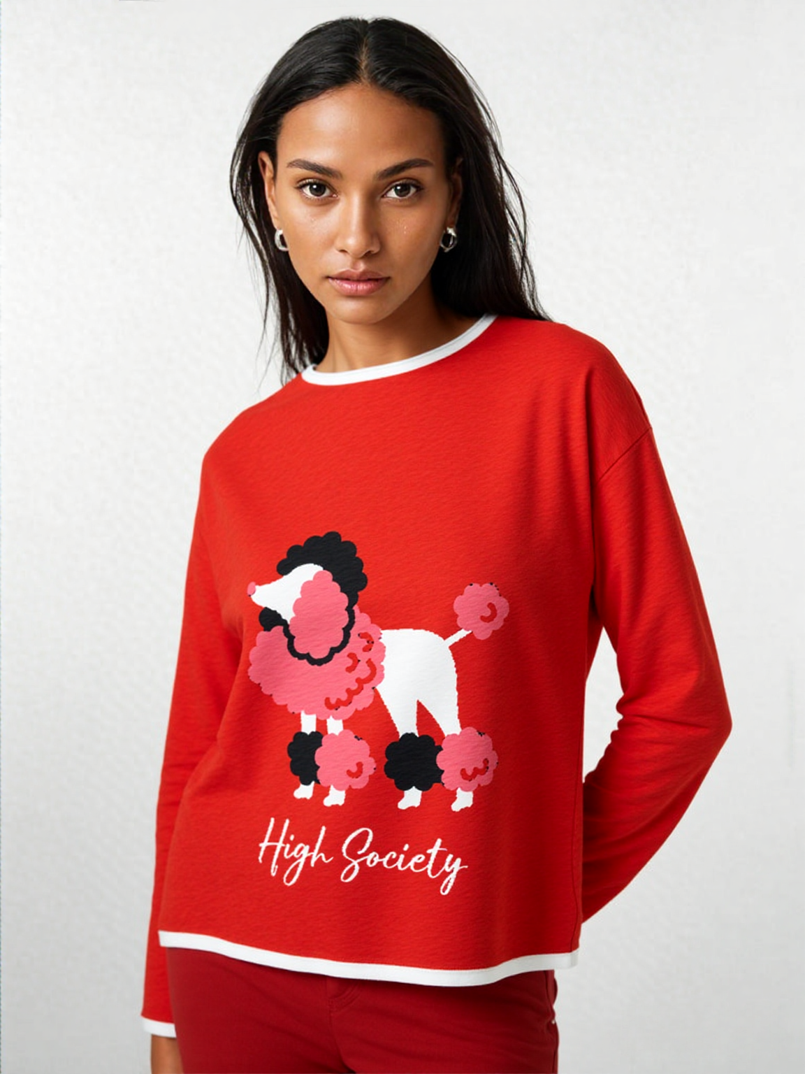 High Society Beyotch in Red Women’s Boatneck Knitted Sweater