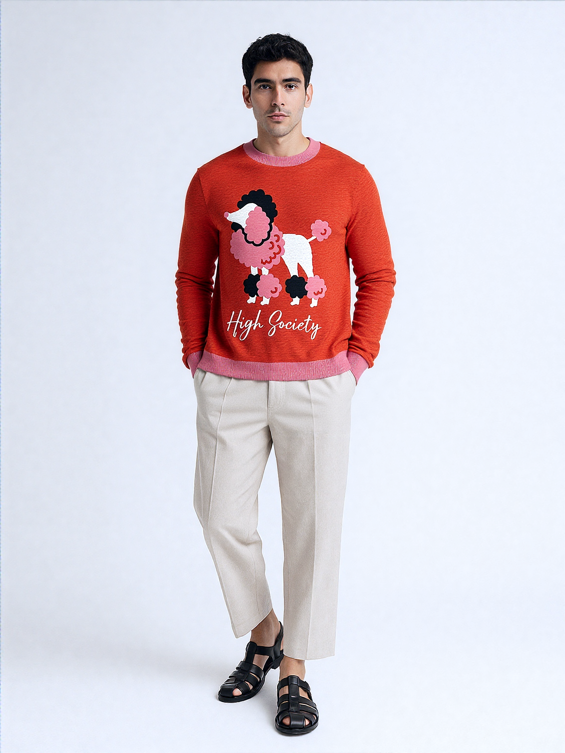 High Society Beyotch in Red Knitted Crewneck Sweater