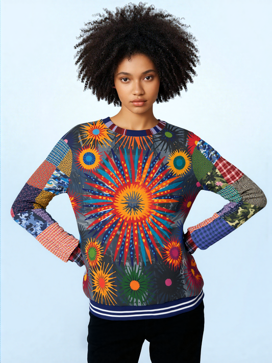 Hippie Sunburst in Denim Patchwork Unisex Sweatshirt (Gold Label)